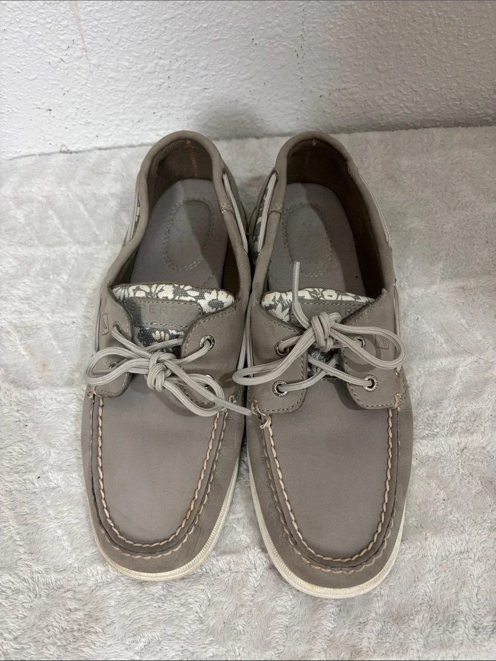 Sperry Top-Sider Women’s 8.5M Gray Leather Floral Boat Shoes Comfort Loafers